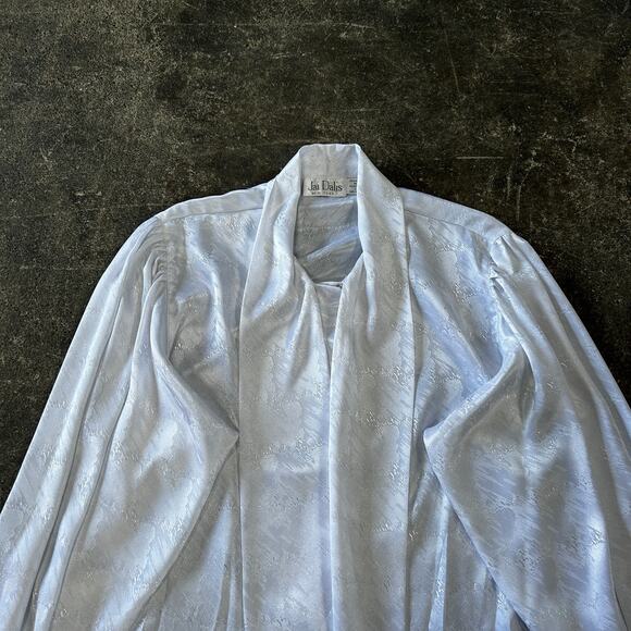 Vintage 90s Jai Dalis Blouse Shirt Womens L White Puff Sleeve Ribbon Designer - Picture 2 of 7